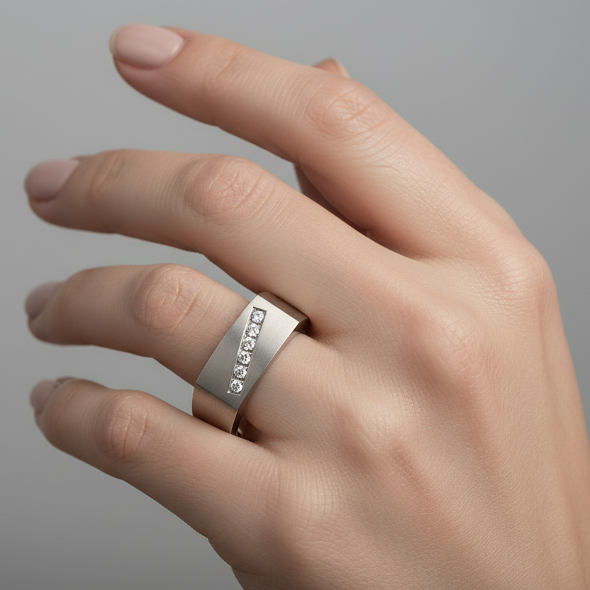 Titanium 0.14ct Diamond Matt 7mm Signet Ring