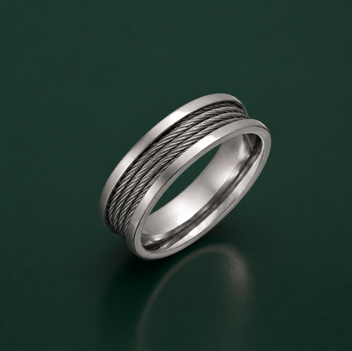 Titanium with Grey Stainless Steel Wire 7mm Ring