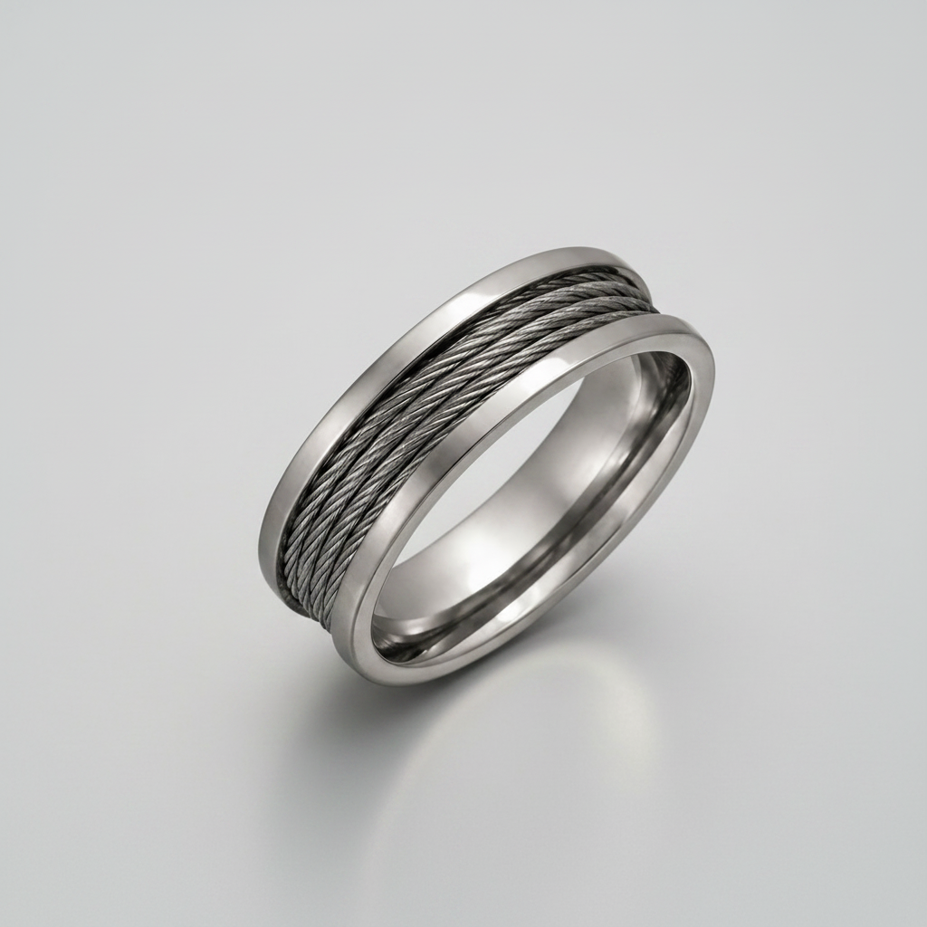 Titanium with Grey Stainless Steel Wire 7mm Ring