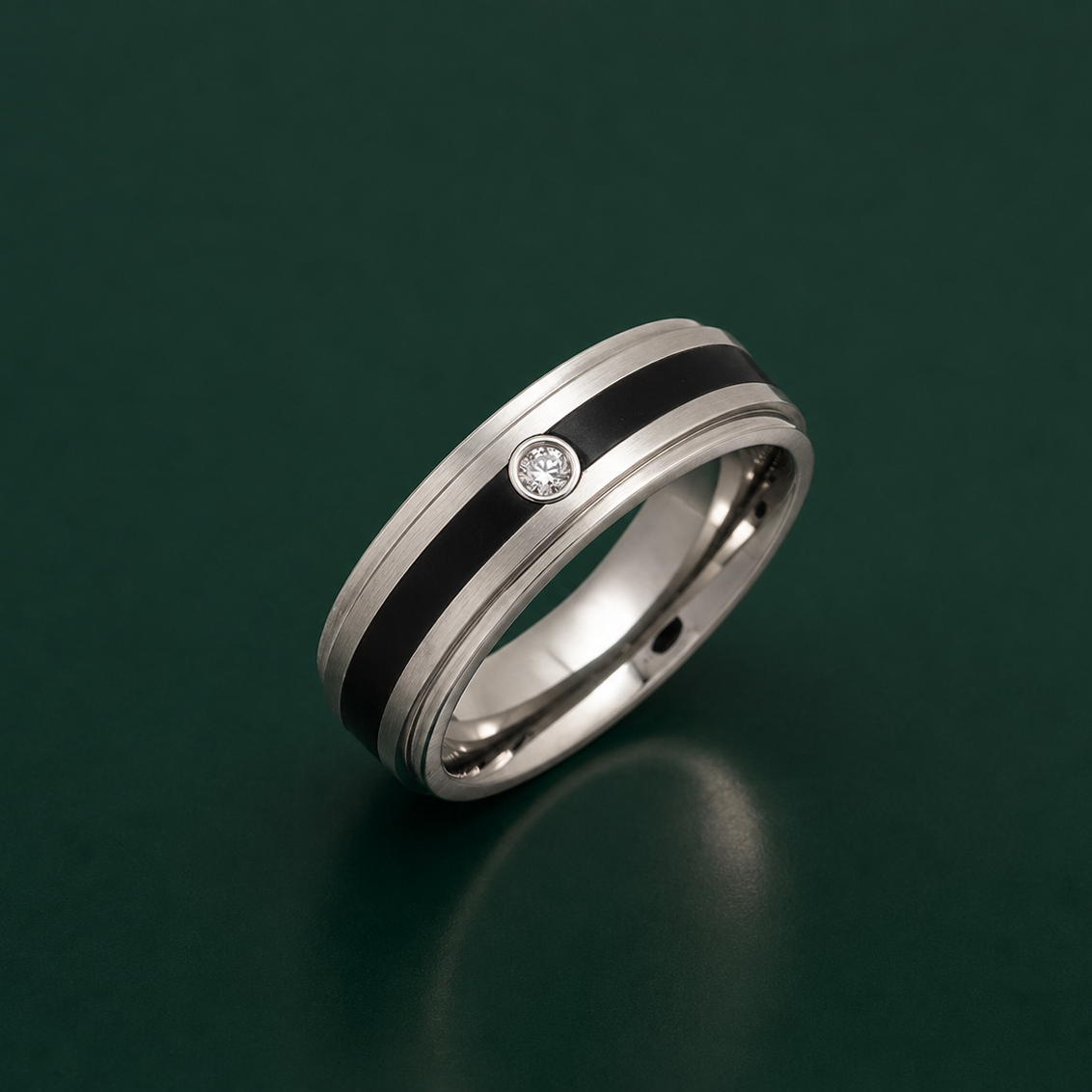 Titanium and Enamel Inlay 0.05ct Diamond Matt 8mm Ring