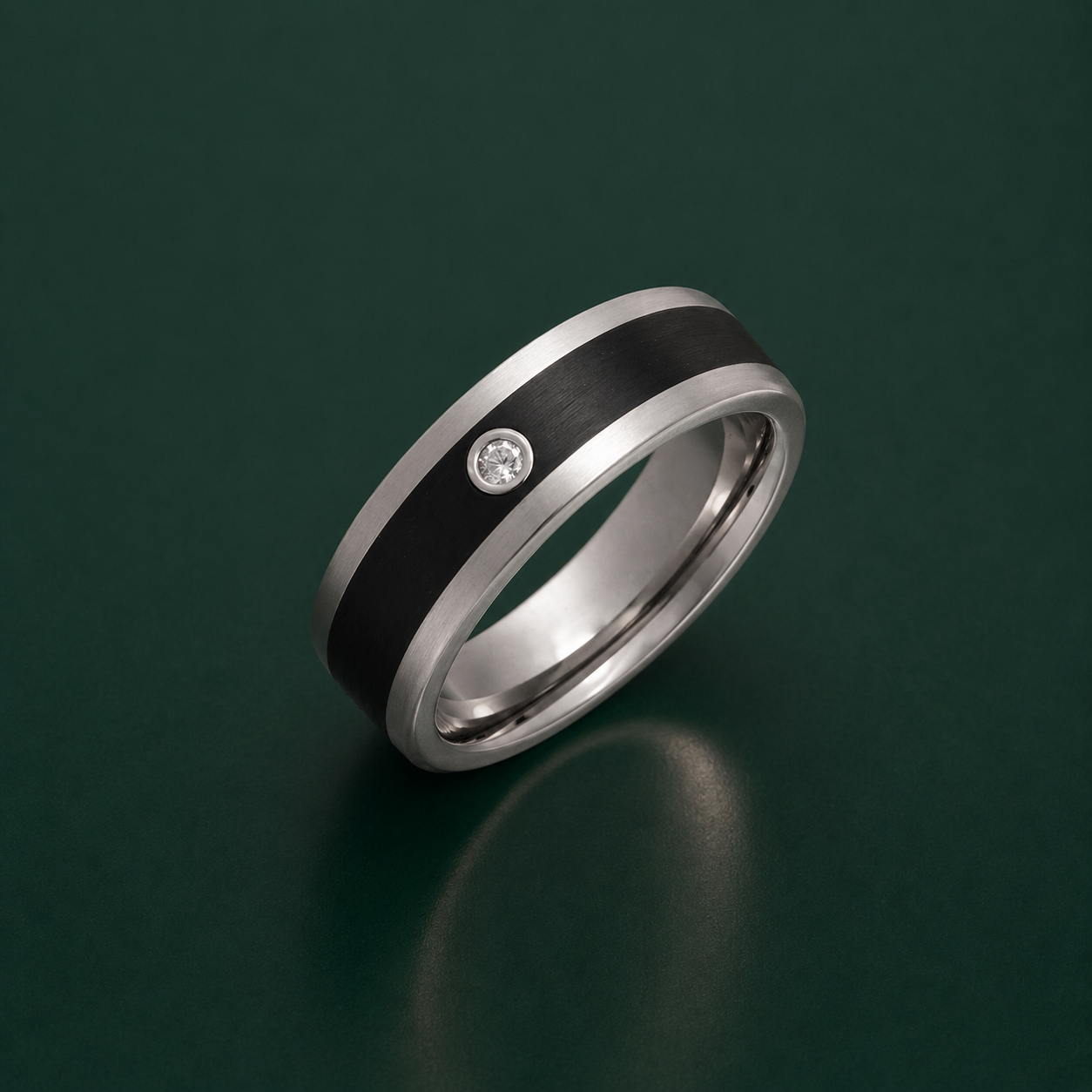 Titanium and Enamel Inlay 0.05ct Diamond Matt 7mm Ring