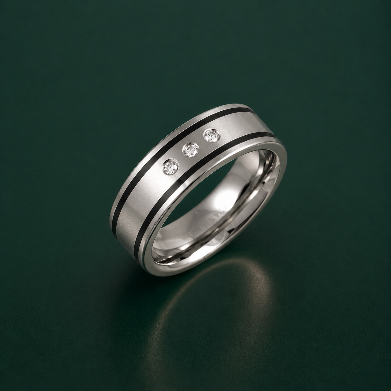 Titanium and Enamel Inlay 0.06ct Diamond 7mm Ring