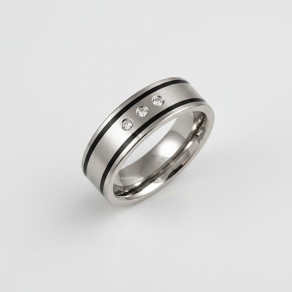 Titanium and Enamel Inlay 0.06ct Diamond 7mm Ring