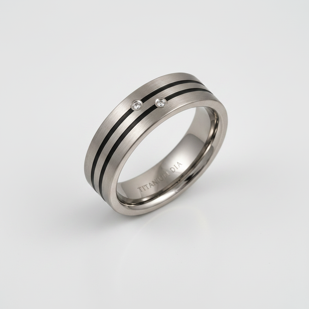 Titanium and Enamel Inlay 0.04ct Diamond Matt 7mm Ring