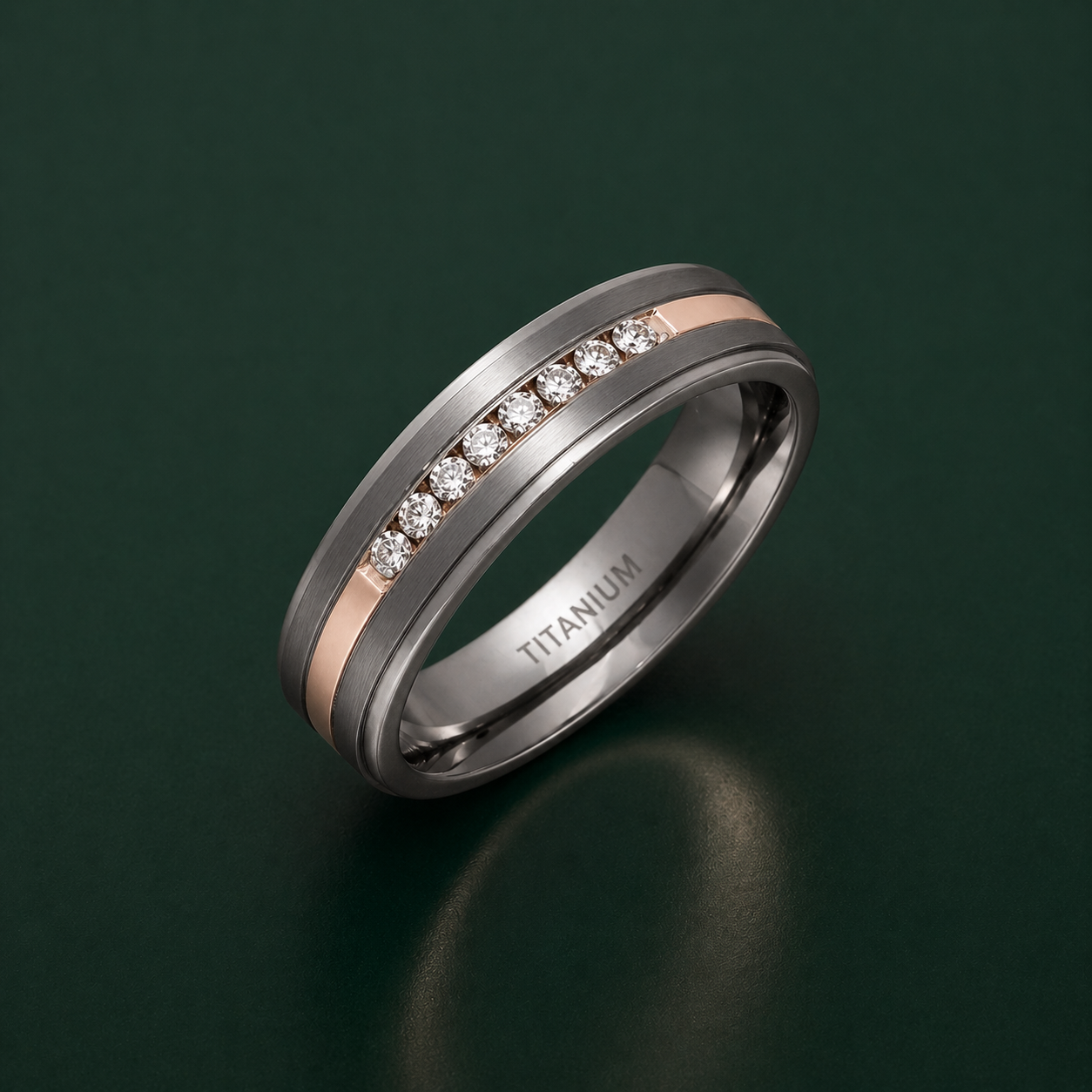 Titanium and Silver Inlay Flat Court Shape CZ Matt 6mm Ring