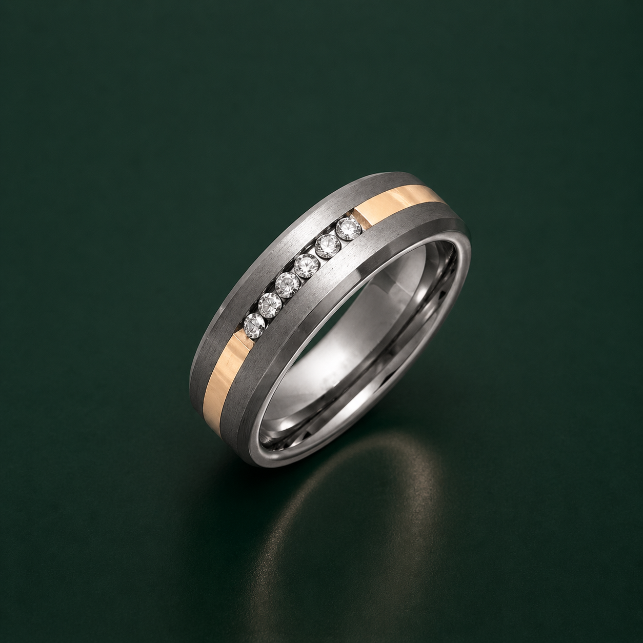 Titanium and Silver Inlay 0.15ct Diamond Matt 7mm Ring
