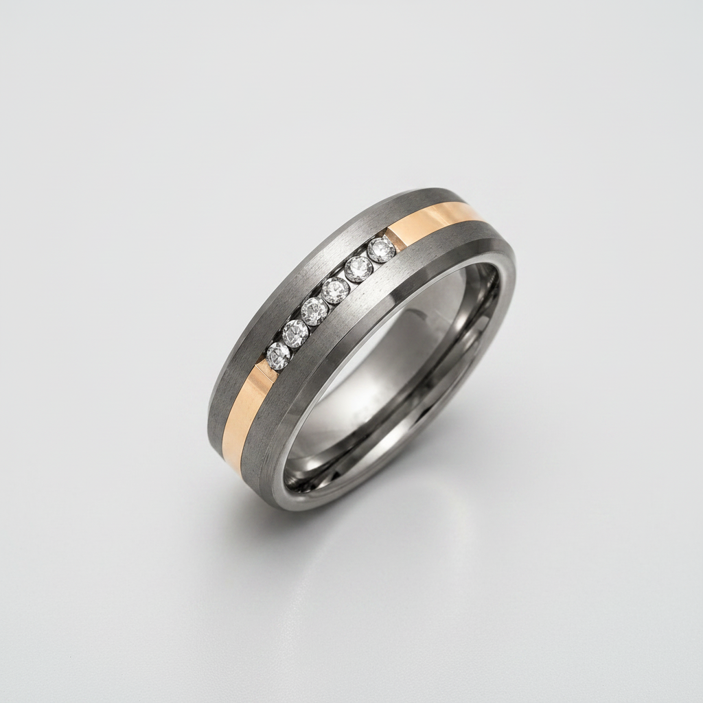 Titanium and Silver Inlay 0.15ct Diamond Matt 7mm Ring