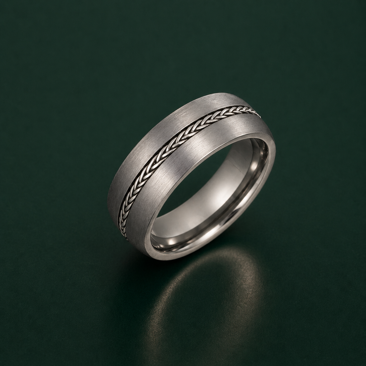 Titanium Court Shape with Silver Chain Inlay Matt 8mm Ring