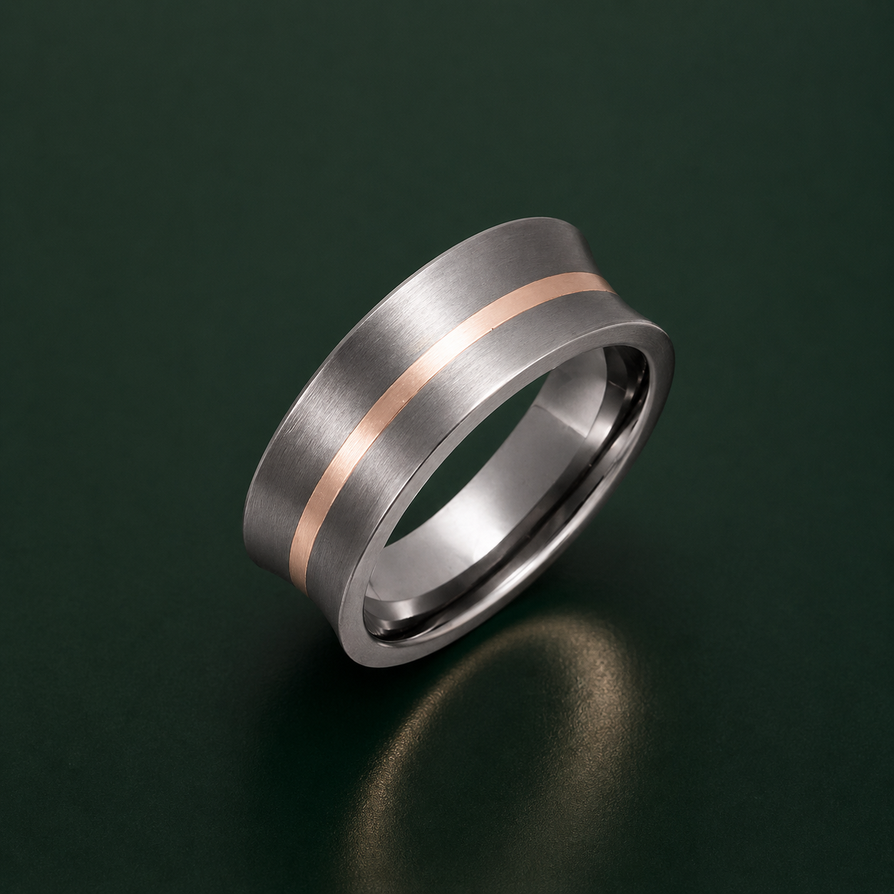 Titanium Concave Court Shape with Silver Inlay 8mm Ring