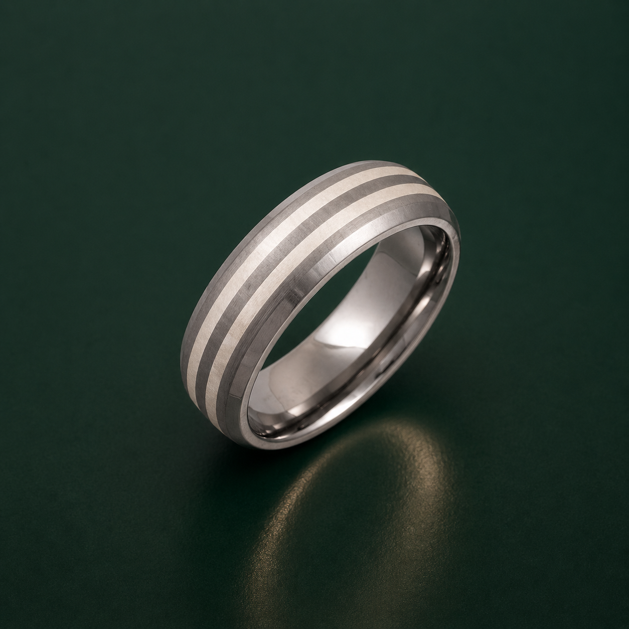 Titanium and Silver Inlay Court Shape Matt 7mm Ring