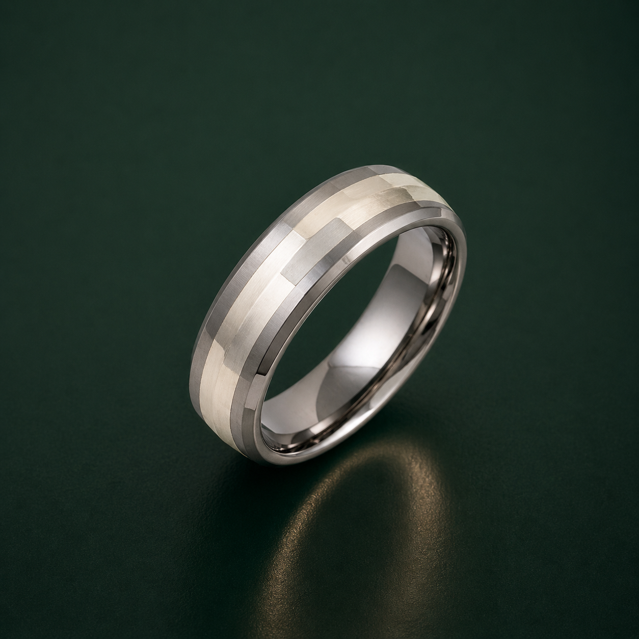 Titanium and Silver Center Shinny Inlay Court Shape  7mm Ring