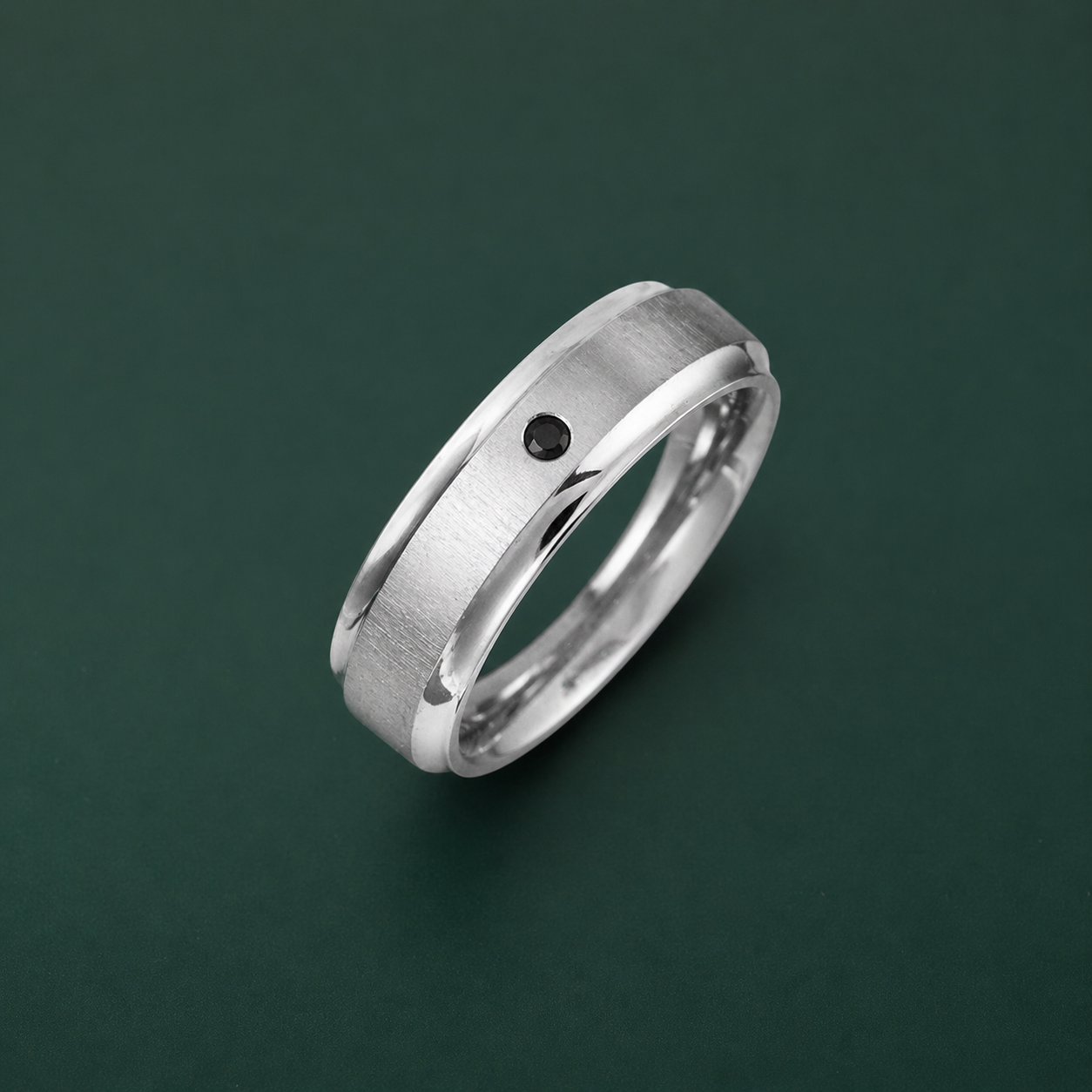 Titanium Matt Center 0.05ct Round Black Diamond 7mm Ring