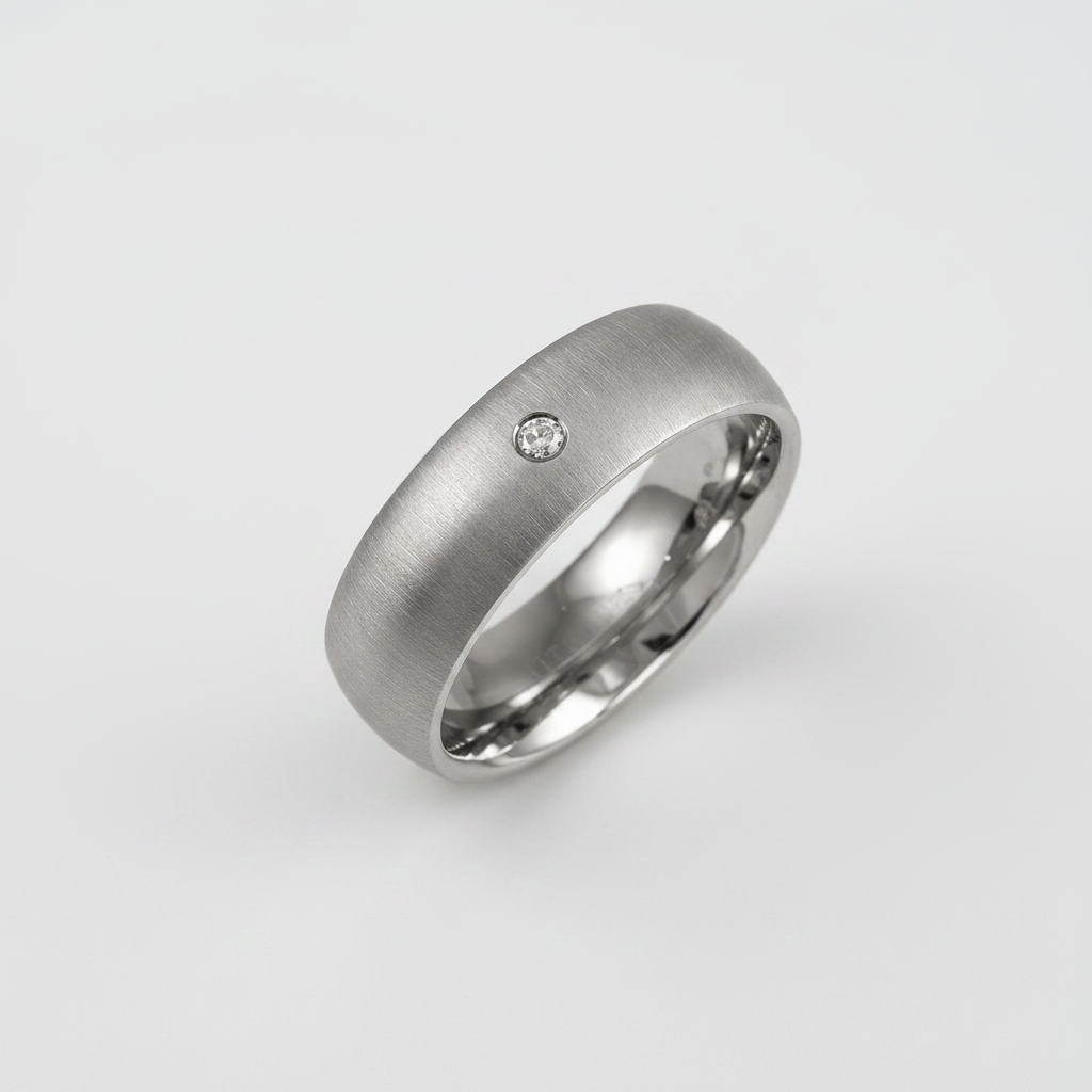 Titanium Court Shape Matt 0.05ct Round Diamond 7mm Ring