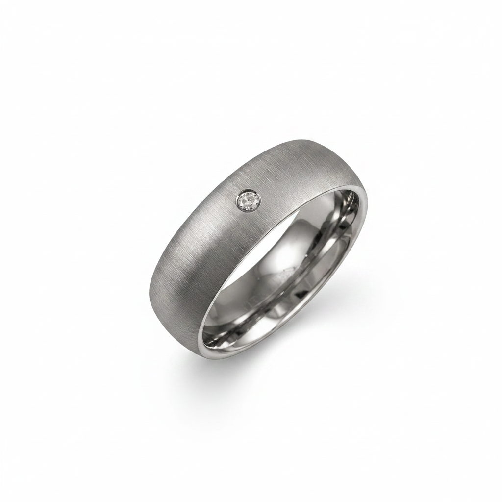 Titanium Court Shape Matt 0.05ct Round Diamond 6mm Ring