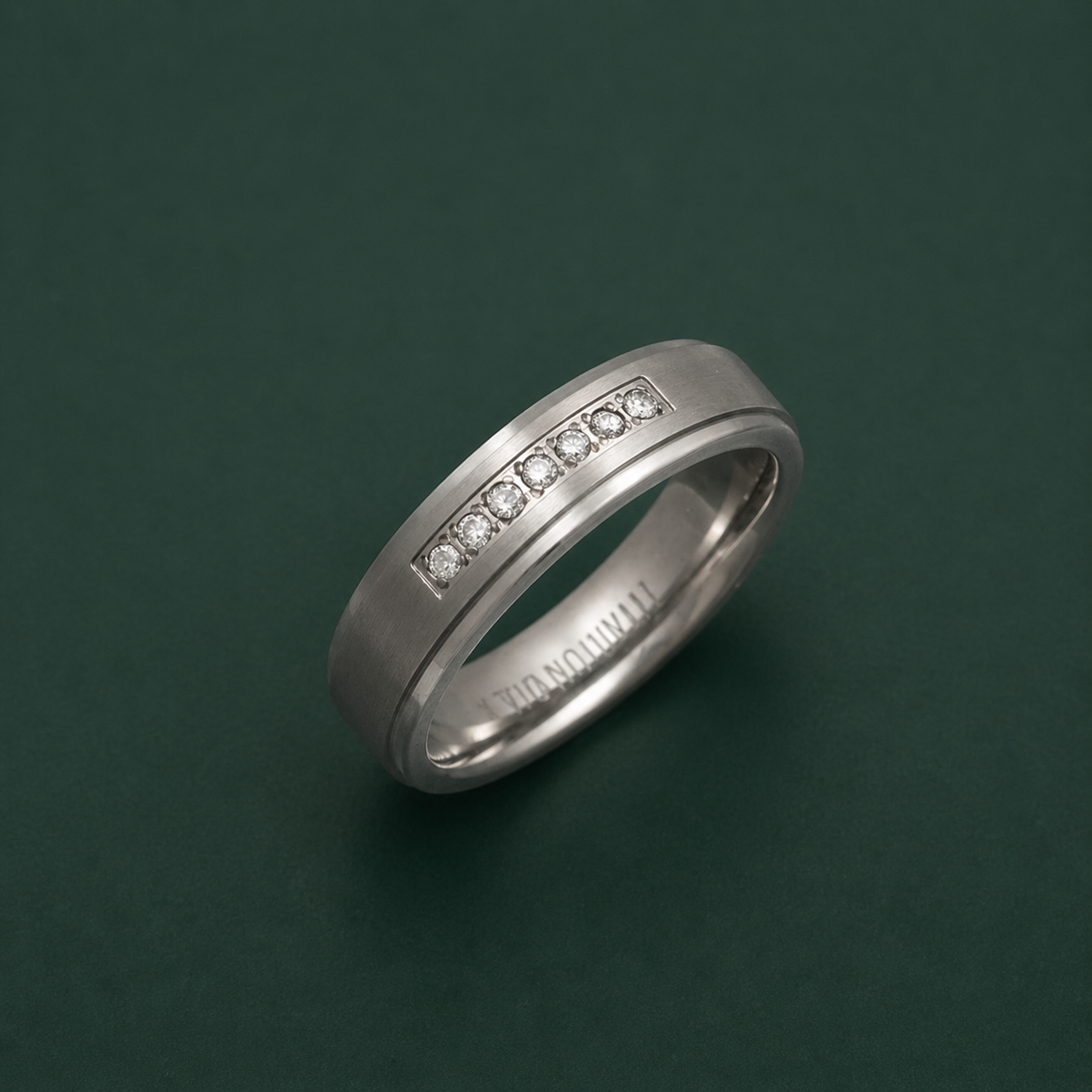 Titanium Matt Embossed Center 0.1ct Diamond 6mm Ring