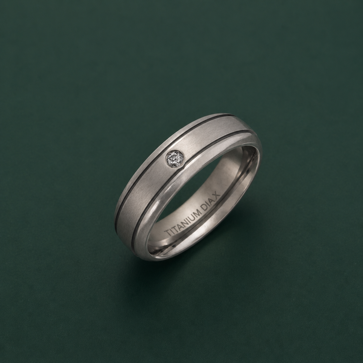 Titanium Matt with Two Grooves Diamond 6mm Ring