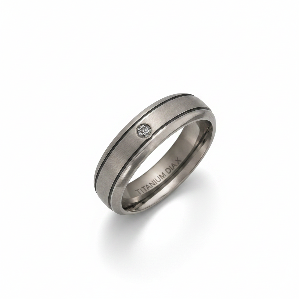 Titanium Matt with Two Grooves Diamond 6mm Ring
