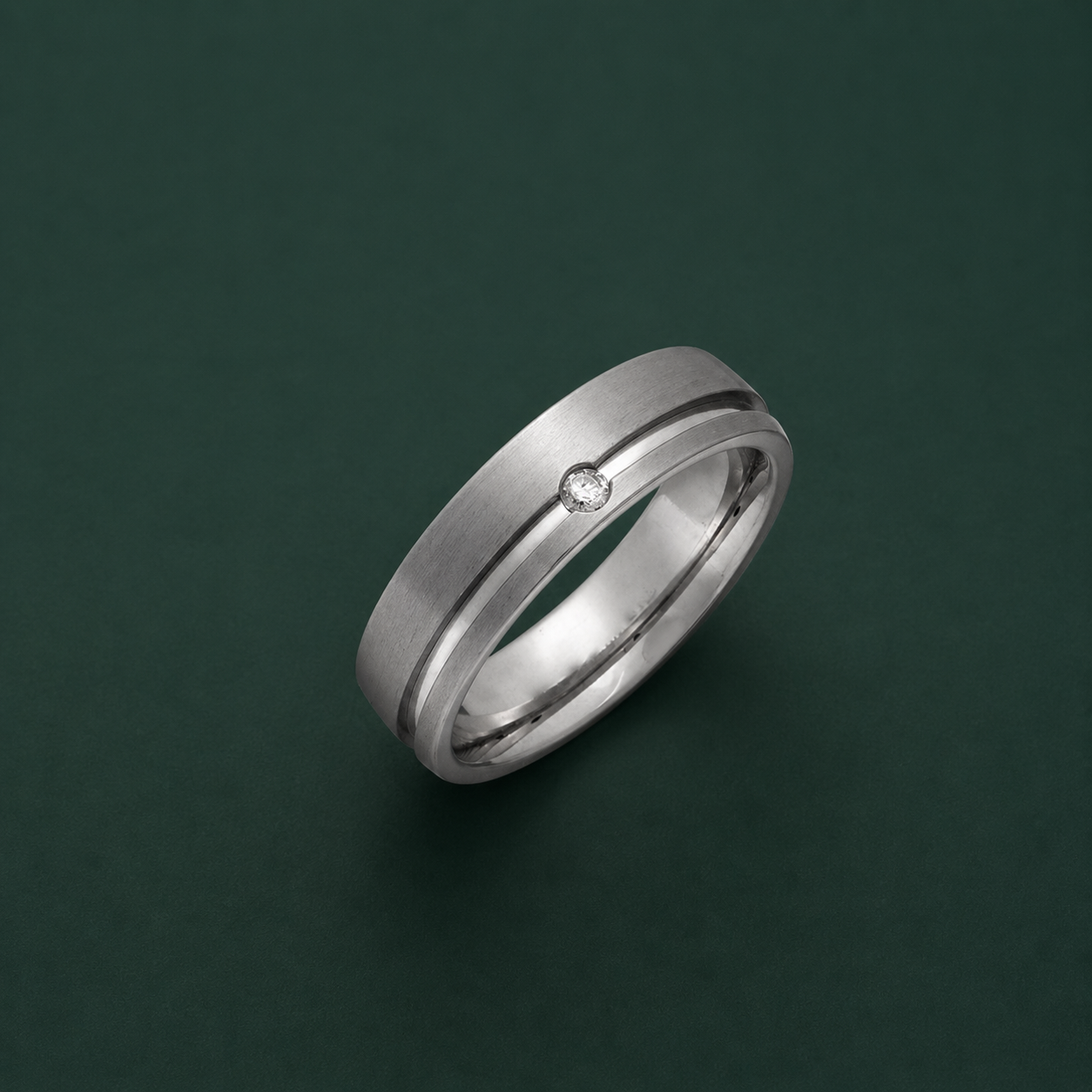 Titanium Matt with Polished Grooves Diamond 6mm Ring
