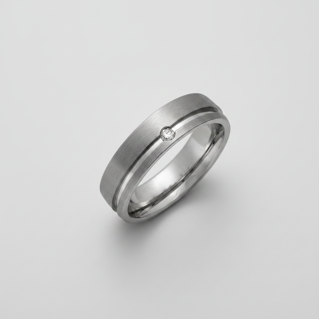 Titanium Matt with Polished Grooves Diamond 6mm Ring