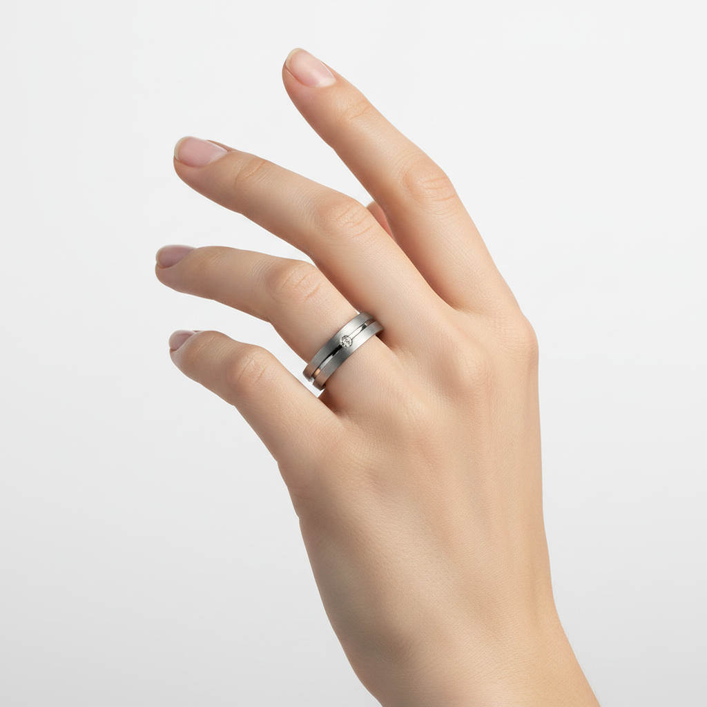 Titanium Matt with Polished Grooves Diamond 6mm Ring