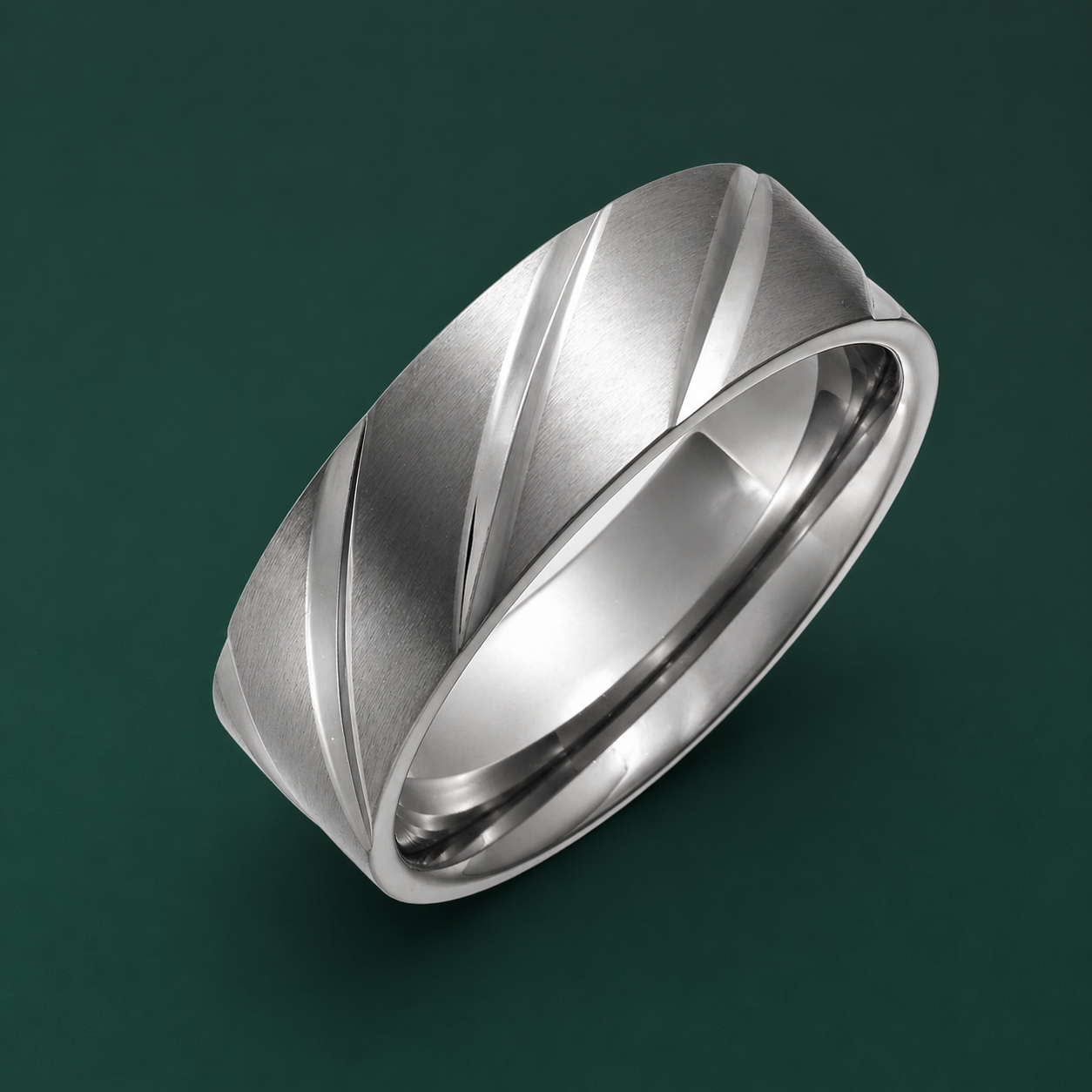 Titanium Flat Court Shape Matt with Polished Diagonal Grooves 7mm Ring