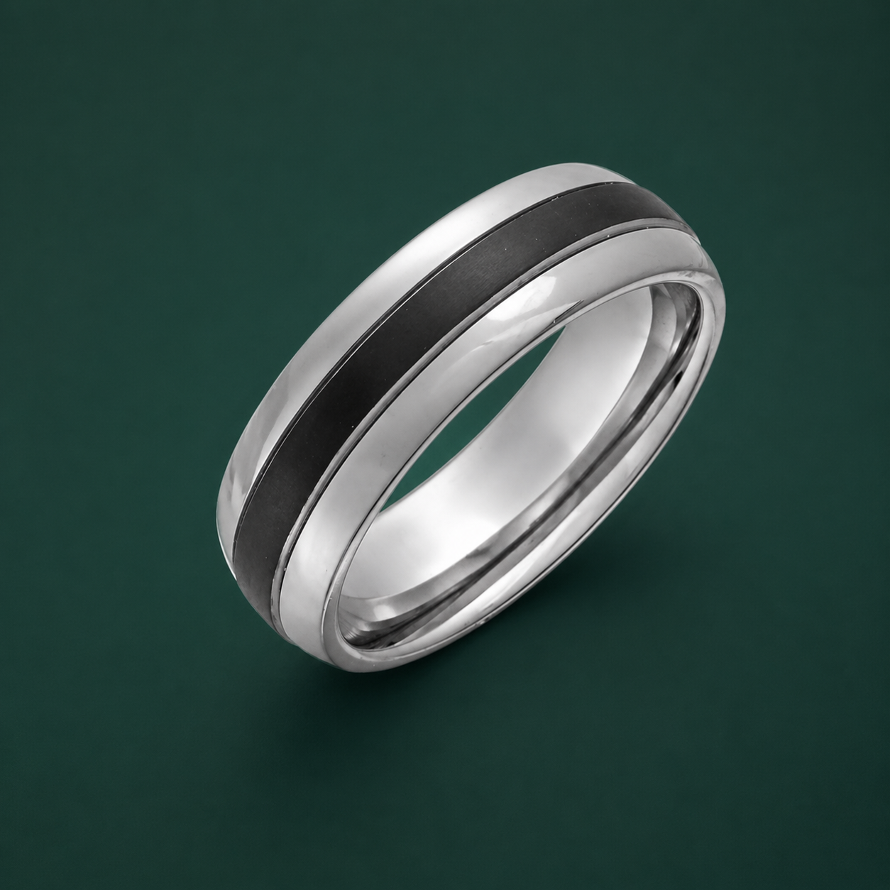 Titanium Court Shape Black Center 7mm Ring
