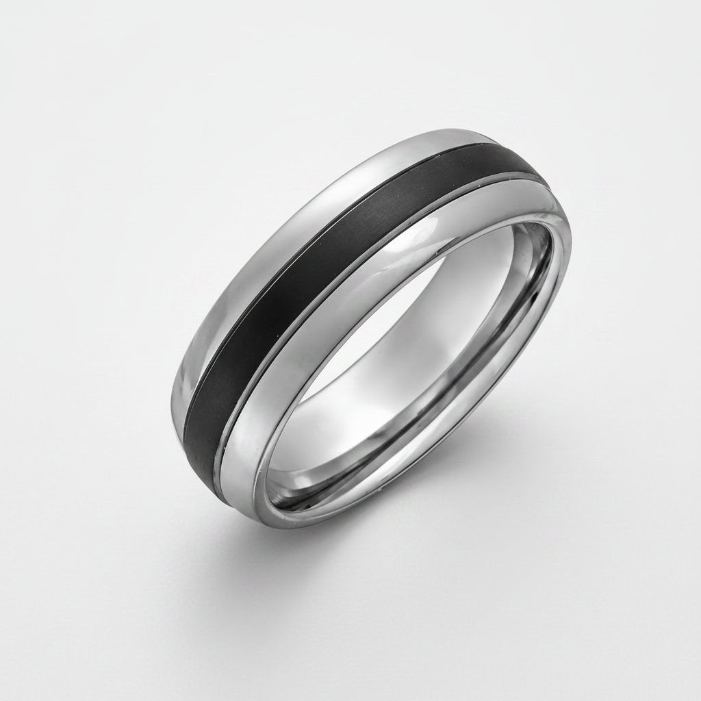 Titanium Court Shape Black Center 7mm Ring
