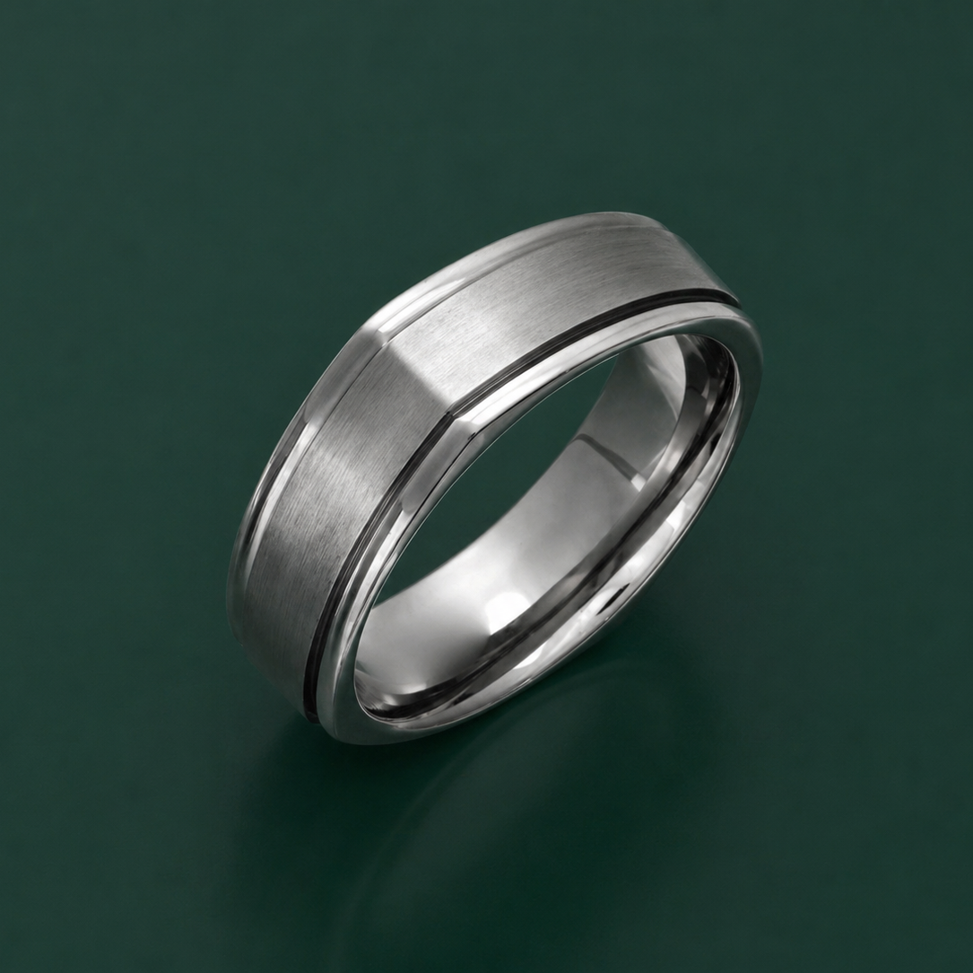 Titanium Flat Court Shape Squared Shape Matt Center 7mm Ring