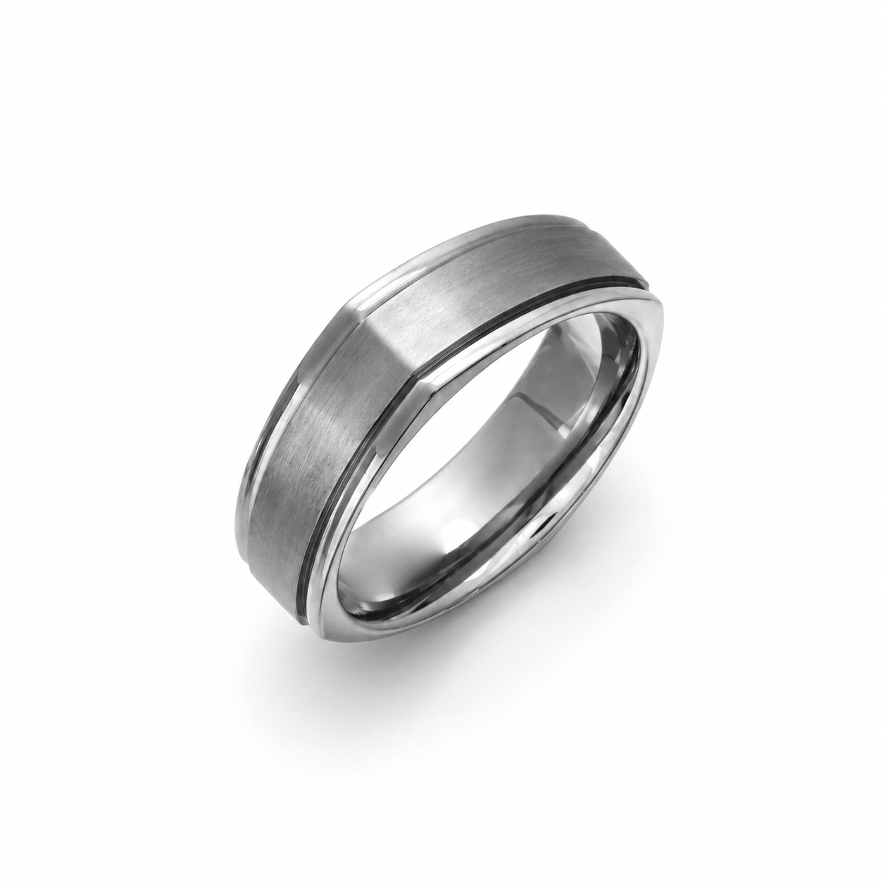 Titanium Flat Court Shape Squared Shape Matt Center 7mm Ring