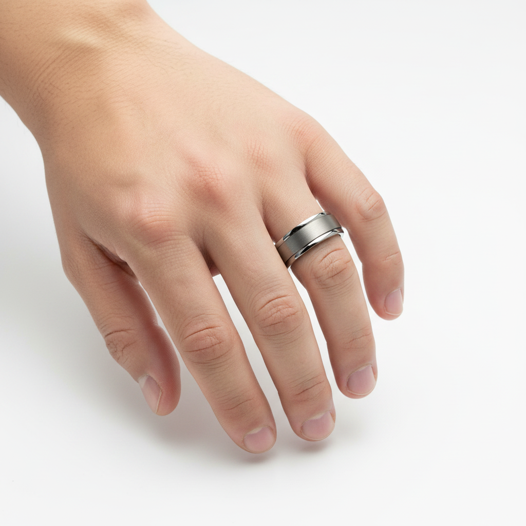 Titanium Flat Court Shape Squared Shape Matt Center 7mm Ring