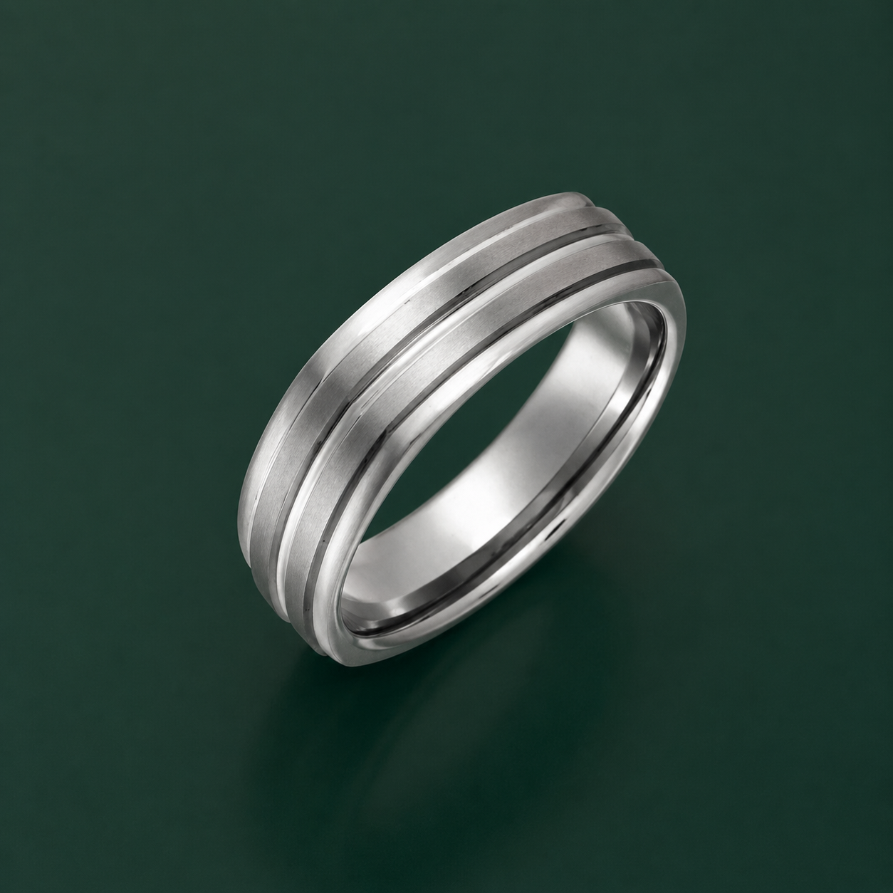 Titanium Flat Court Shape Square Shape Matt and Grooved 7mm Ring