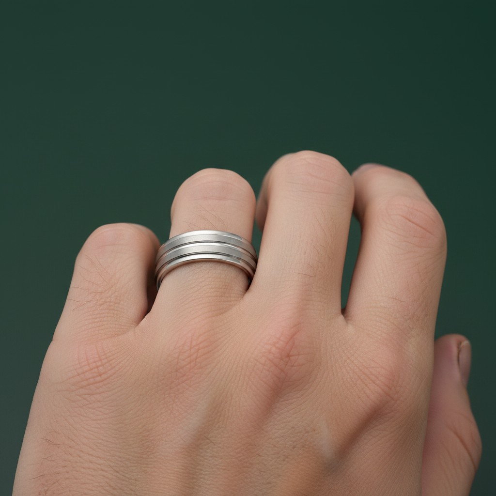 Titanium Flat Court Shape Square Shape Matt and Grooved 7mm Ring