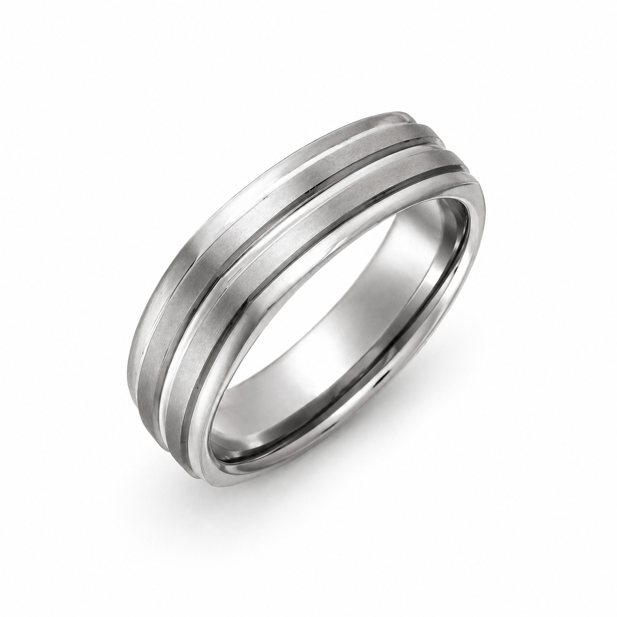 Titanium Flat Court Shape Square Shape Matt and Grooved 7mm Ring