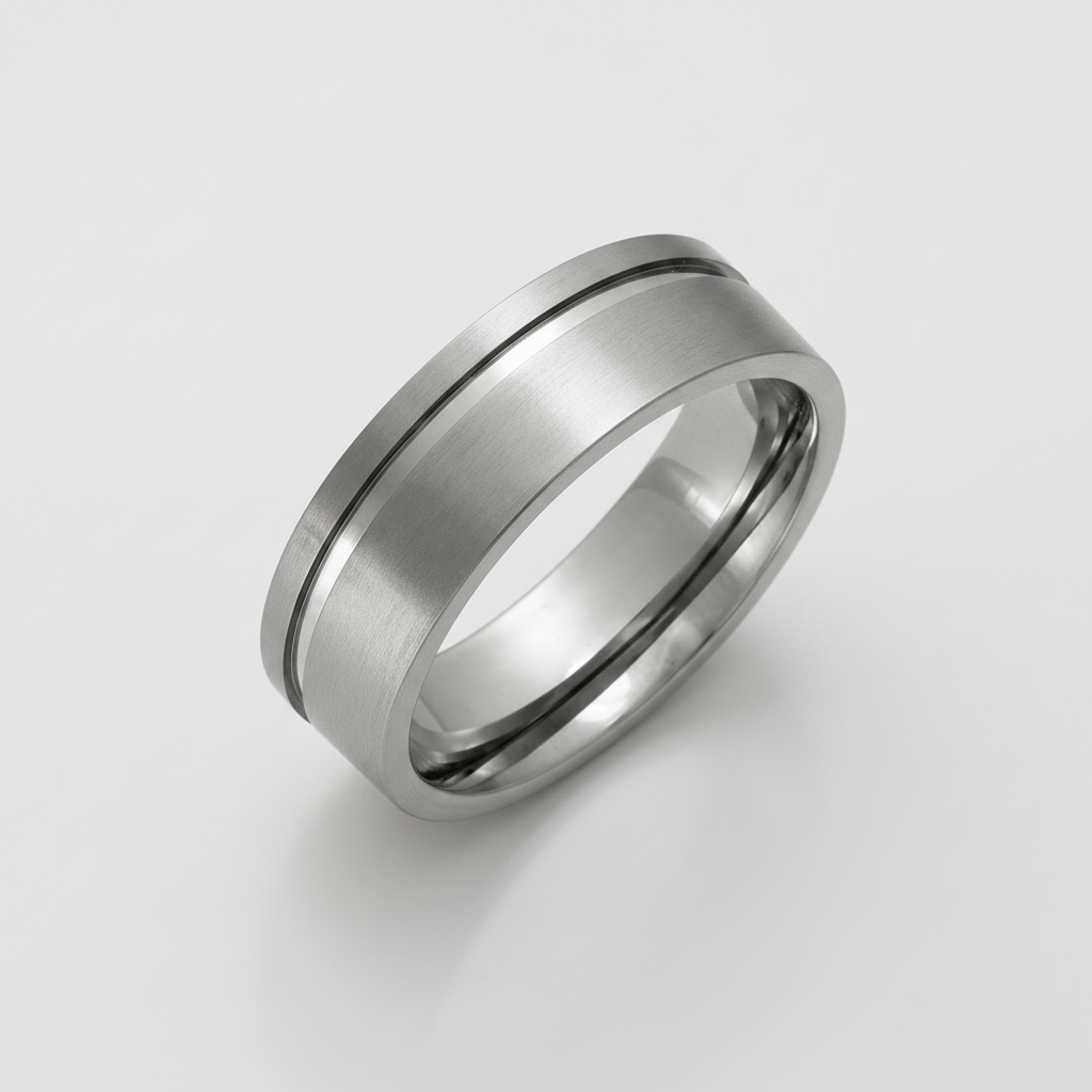 Titanium Flat Court Shape Matt with Polished Side Groove 7mm Ring