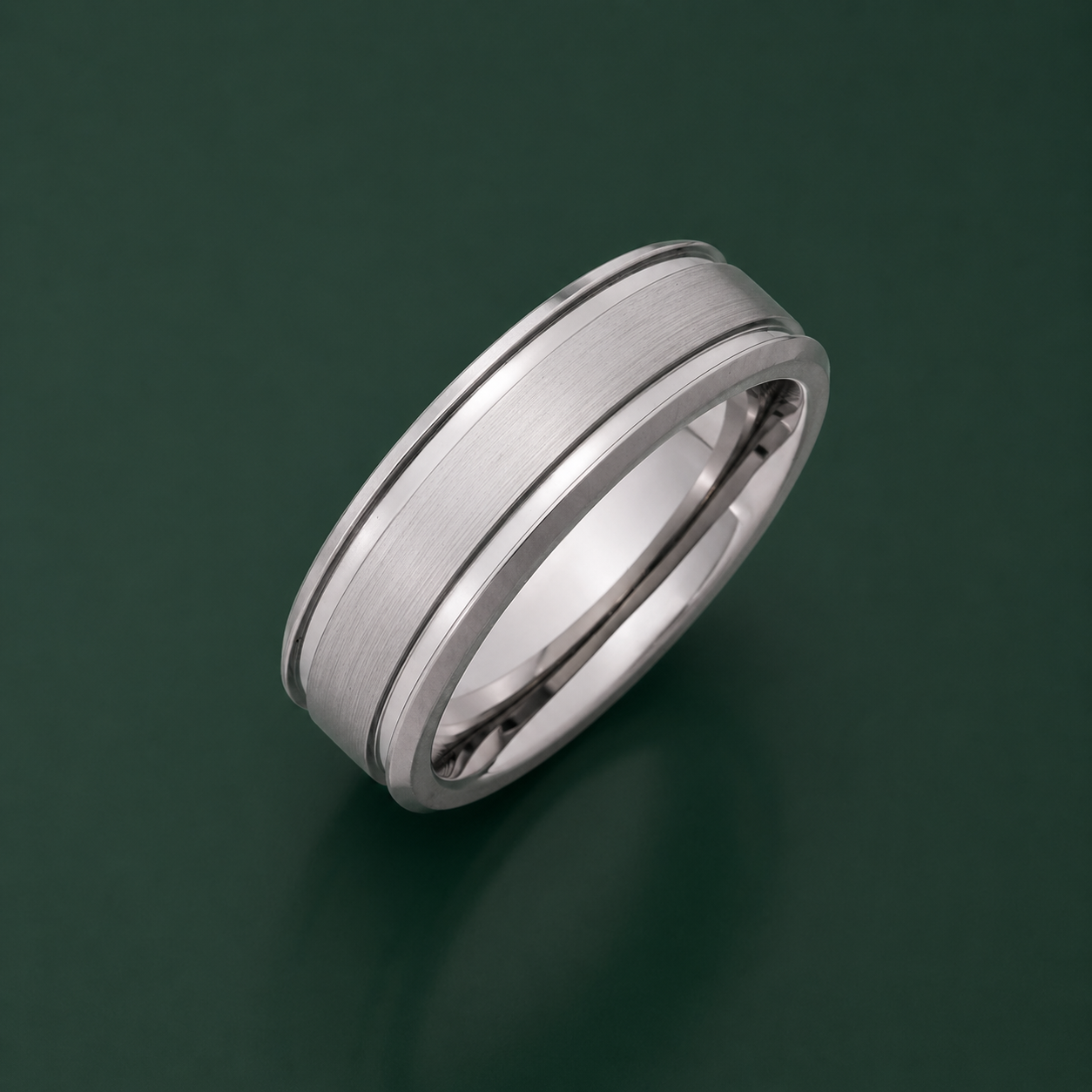 Titanium Flat Court Shape Matt Center and Two Grooves 7mm Ring