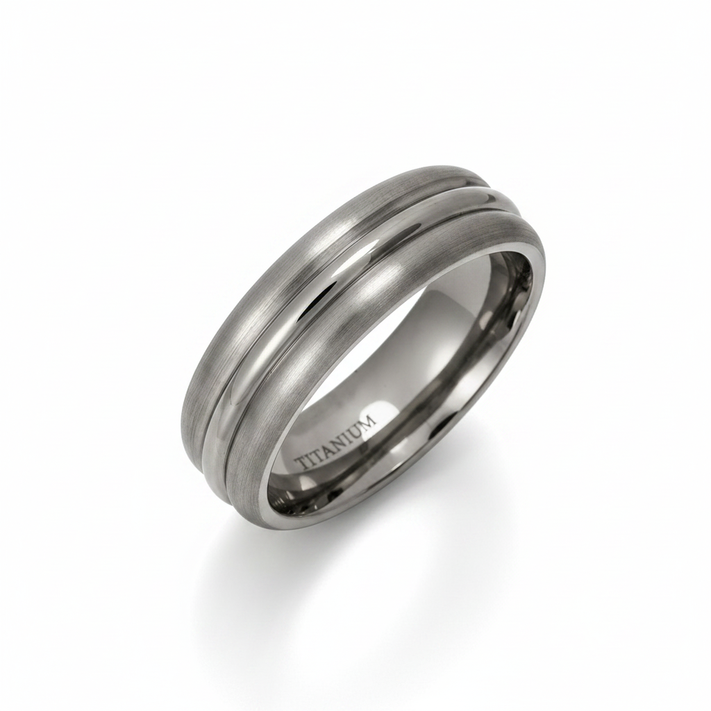 Titanium Triple Embossed Matt with Polished Center 7mm Ring