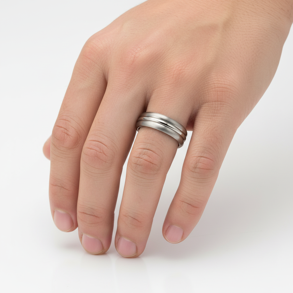 Titanium Triple Embossed Matt with Polished Center 7mm Ring