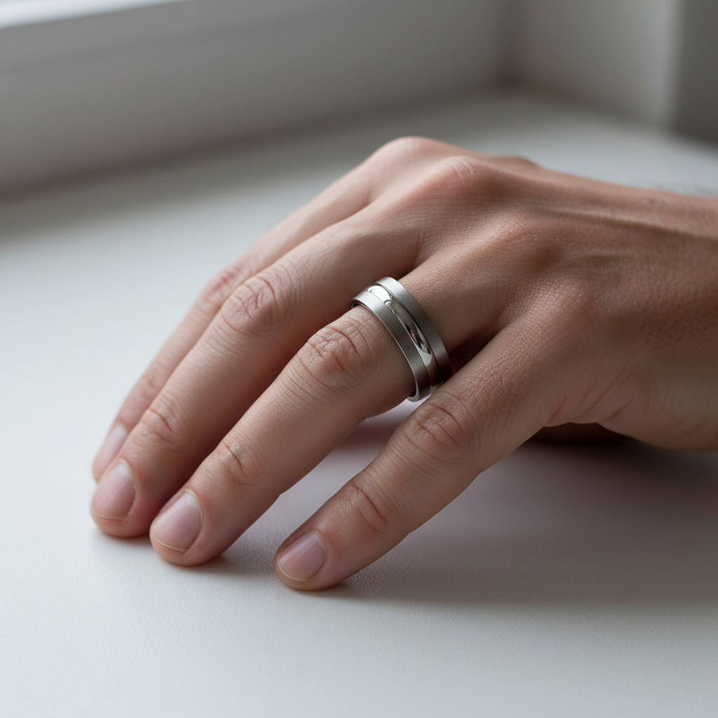 Titanium Flat Court Shape Matt with Embossed Polished Centre 6mm Ring