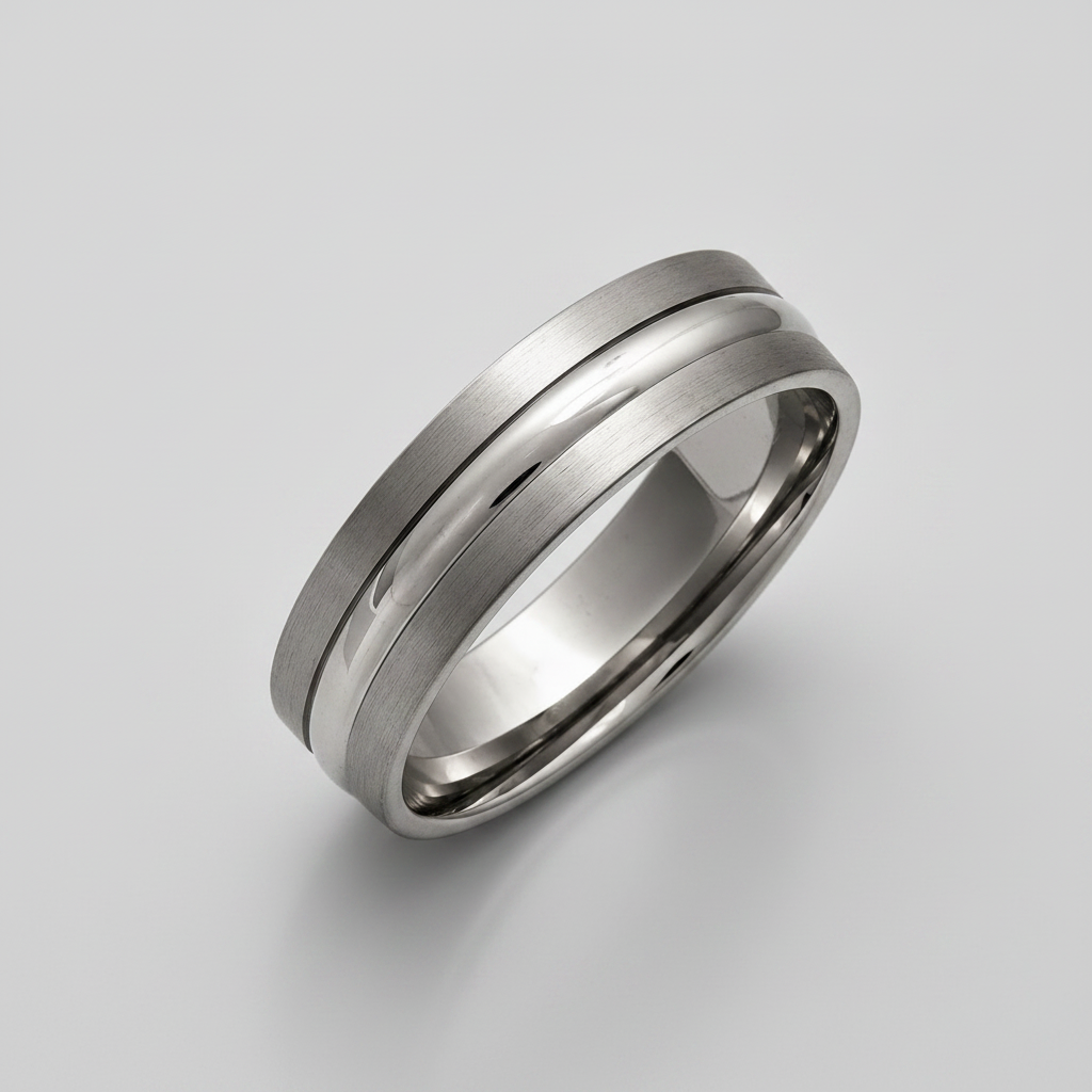 Titanium Flat Court Shape Matt with Embossed Polished Centre 6mm Ring
