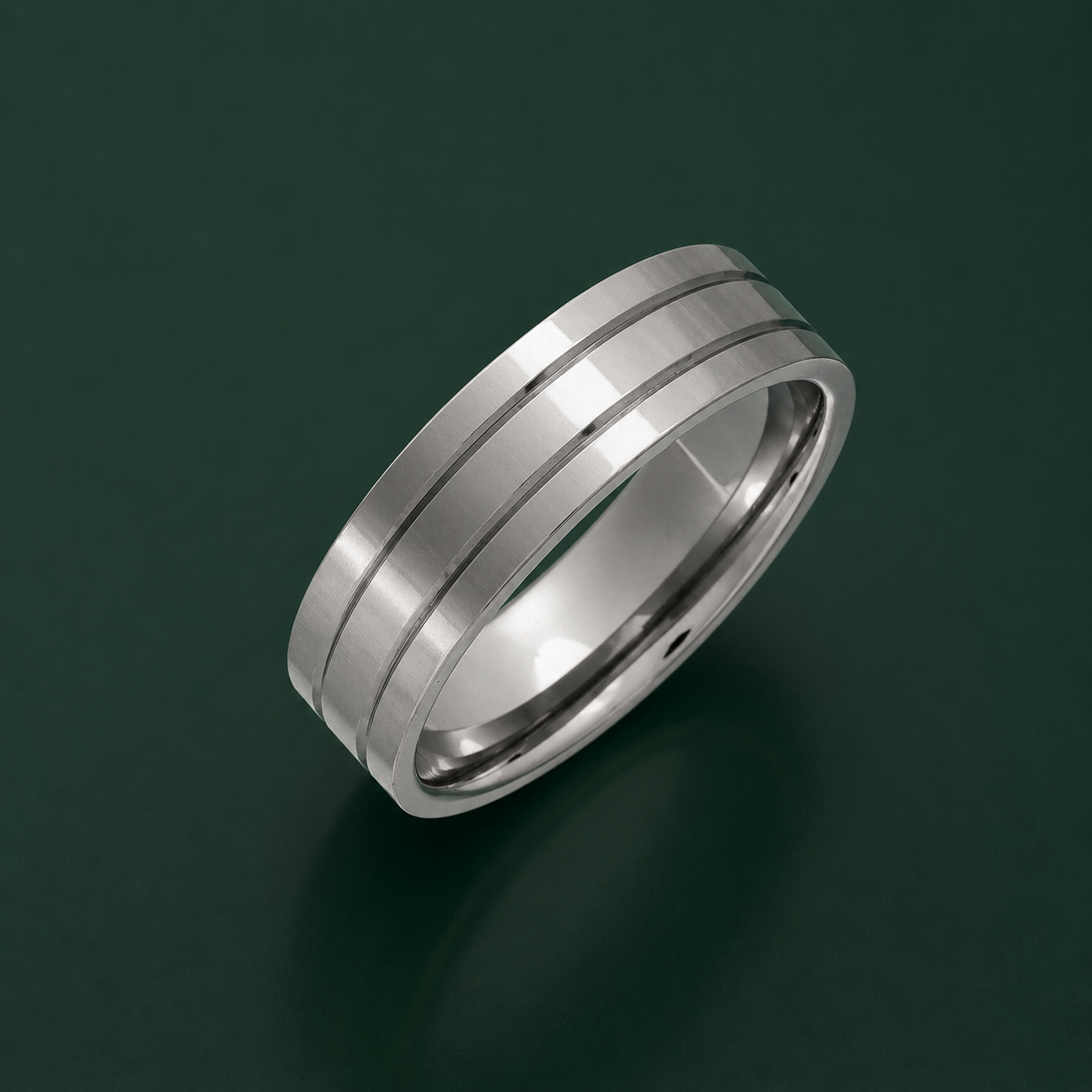 Titanium Flat Court Shape Polished Double Groove 6mm Ring
