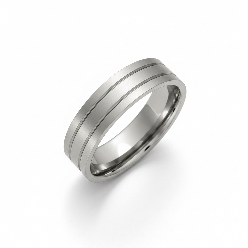 Titanium Flat Court Shape Polished Double Groove 6mm Ring
