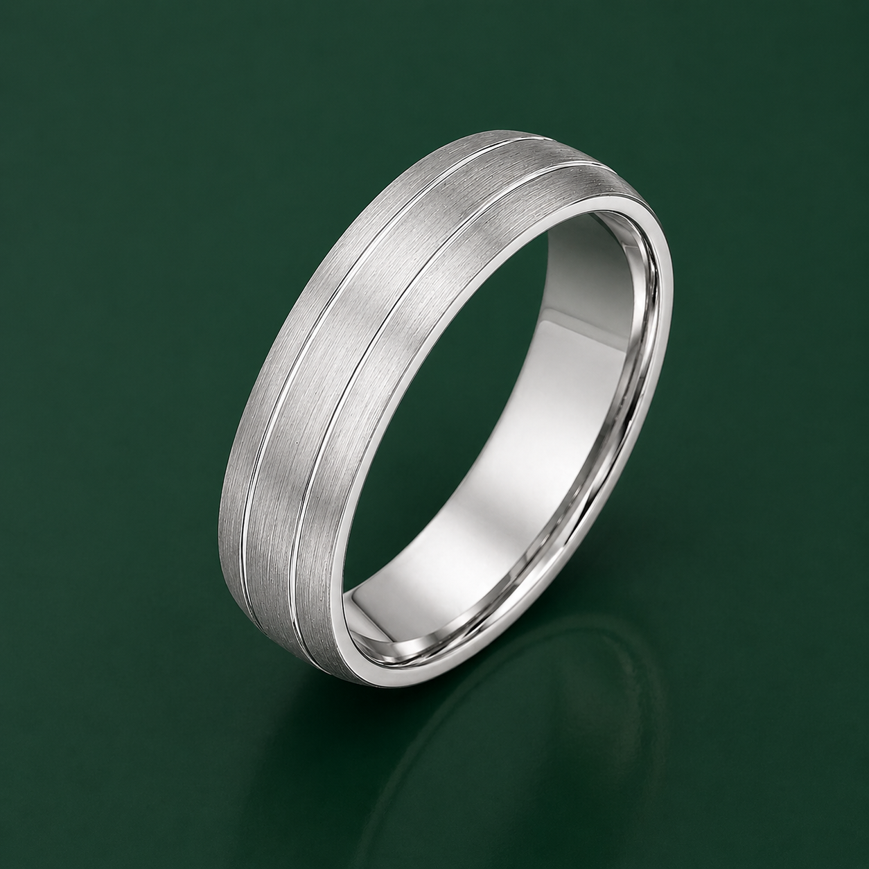 Palladium 950 Light Court Matt with Two Polished Grooves 6mm Wedding Ring