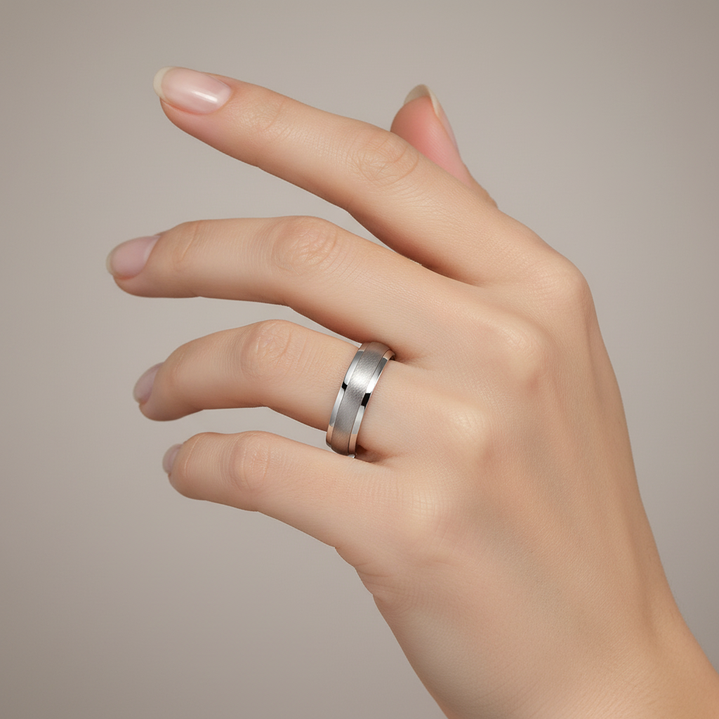 Silver Heavy D Matt Centre 5mm Wedding Ring