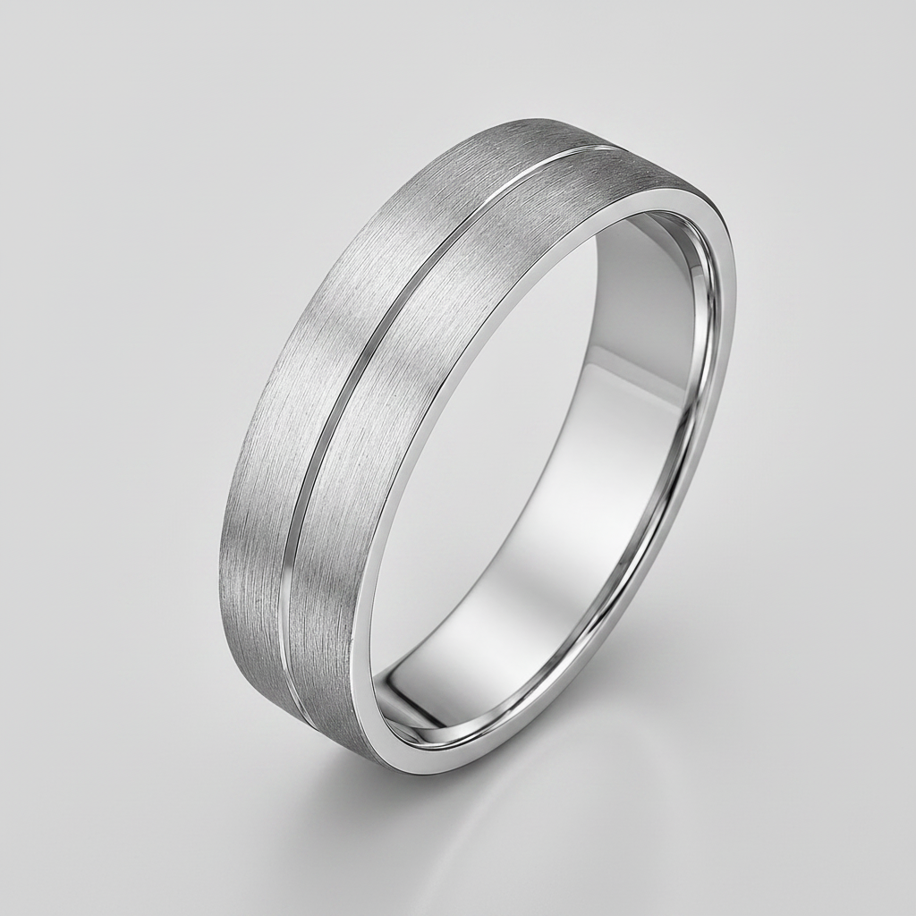 Palladium 950 Flat Court Matt with Polished Center Groove 6mm Wedding Ring