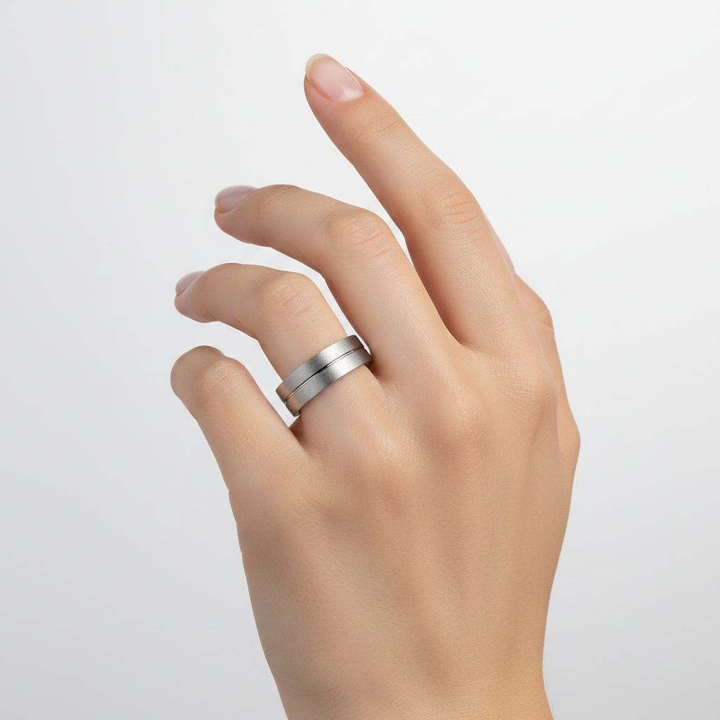 Palladium 950 Flat Court Matt with Polished Center Groove 6mm Wedding Ring