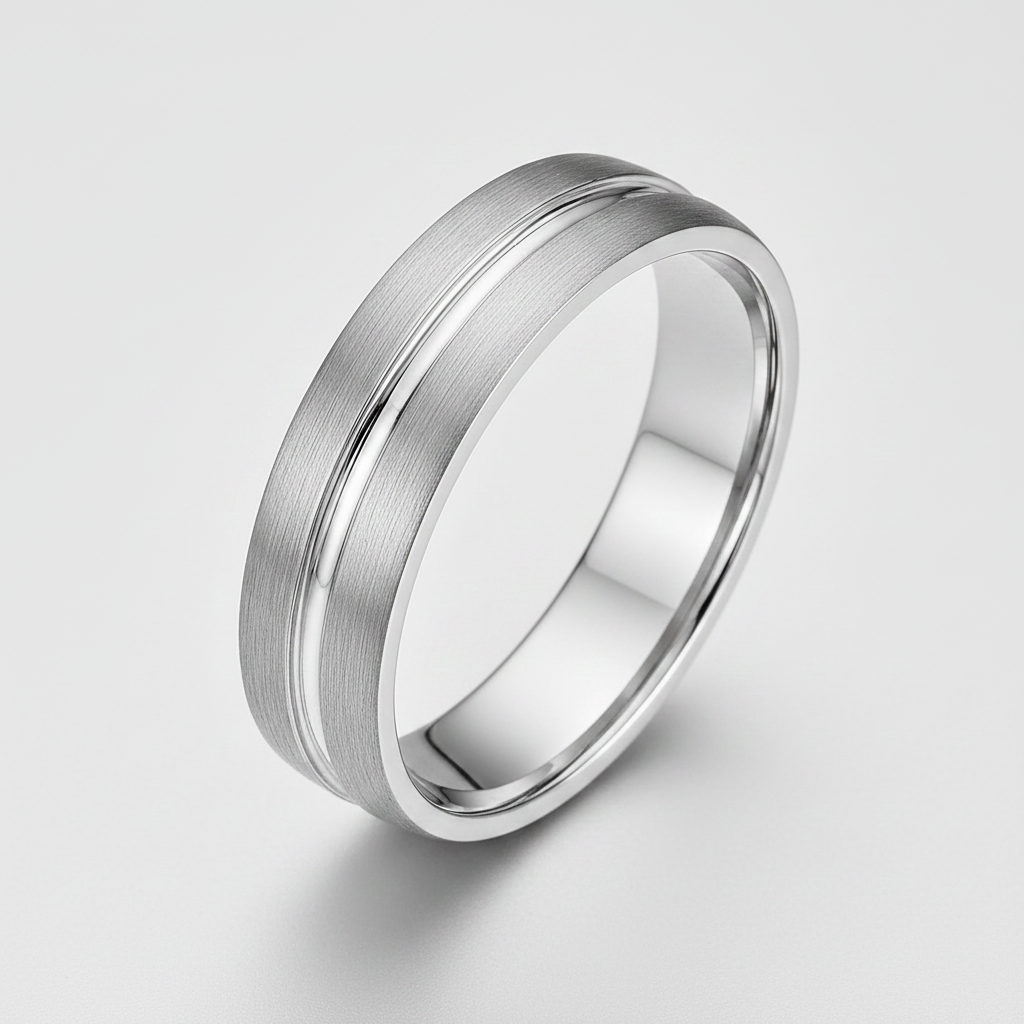 Palladium 950 Court Matt with Polished Center Groove 6mm Wedding Ring