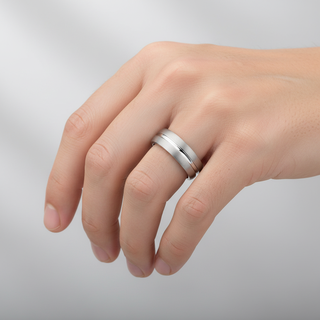 Palladium 950 Court Matt with Polished Center Groove 6mm Wedding Ring