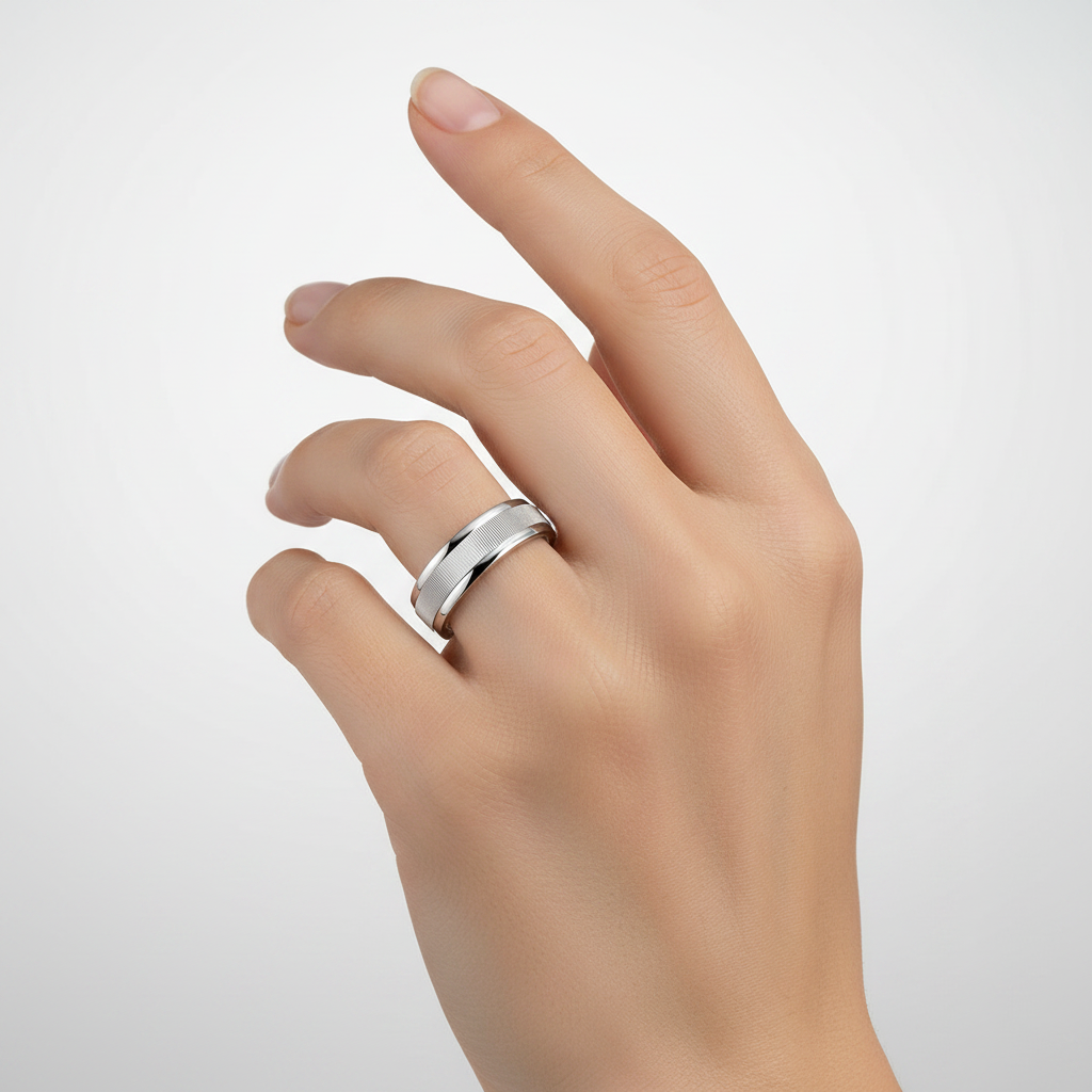 Silver Crisscross Flat Court 5mm Wedding Ring