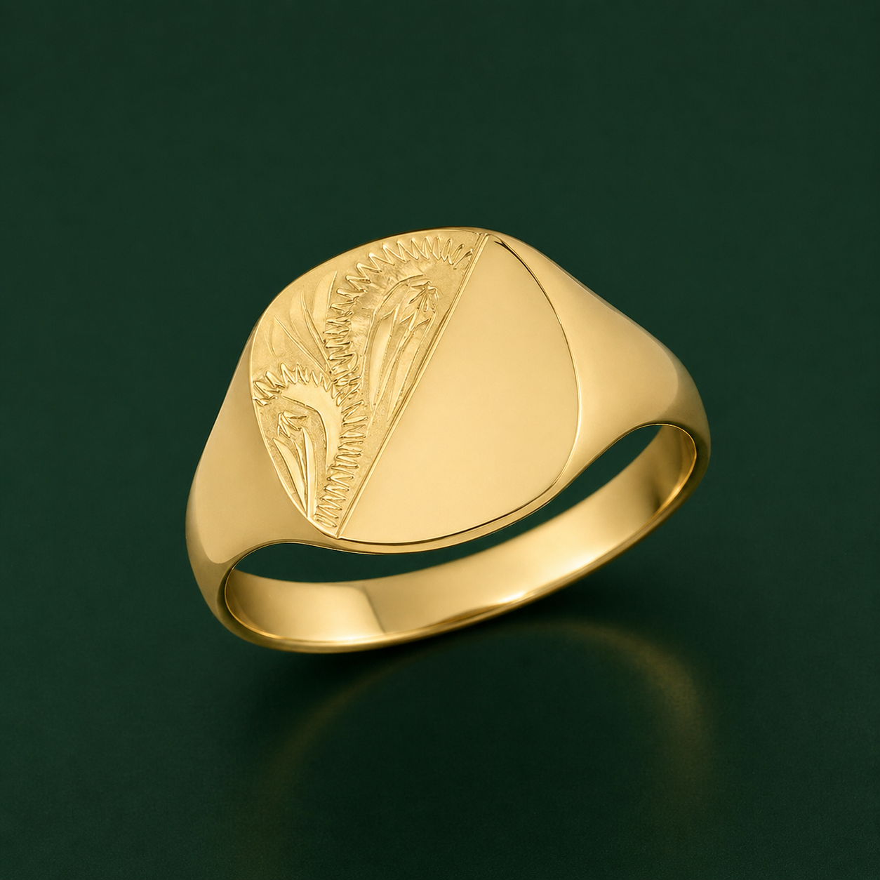 Ladies Gold Engraved Cushion-Shaped Signet Ring