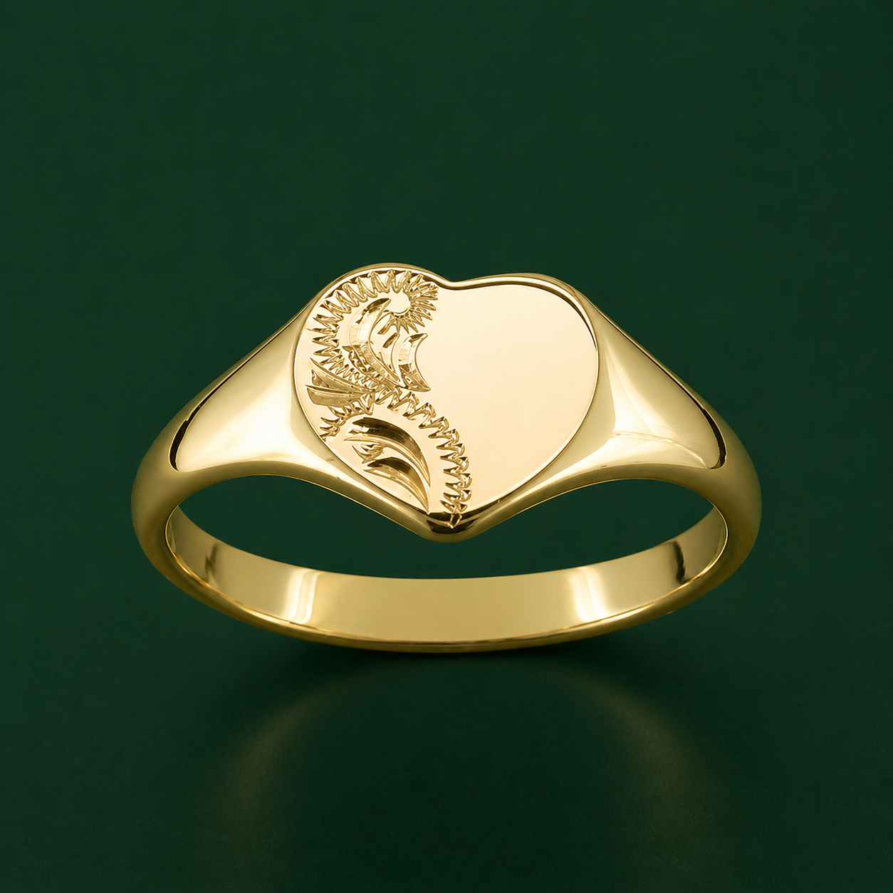 Ladies Gold Engraved Heart-Shaped Signet Ring